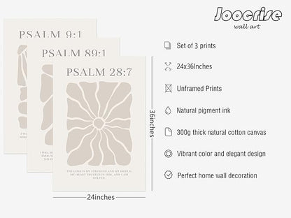 Joocrise Scripture Christian Wall Art Set of 3 Beige Bible Verses Wall Decor Neutral Psalm Canvas Wall Art Modern Pictures Flower Prints Christian Artwork for Living Room Bedroom 24x36 Inch Unframed