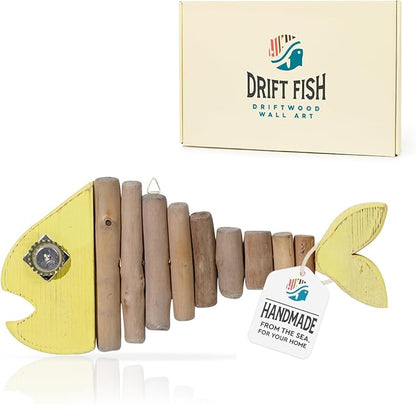 Driftwood Fish Nautical Wall Decor - Handmade Wooden Rustic Coastal Wall Art for Living Room, Bedroom, Office, Bathroom - Ocean Beach Decoration (Pixie)