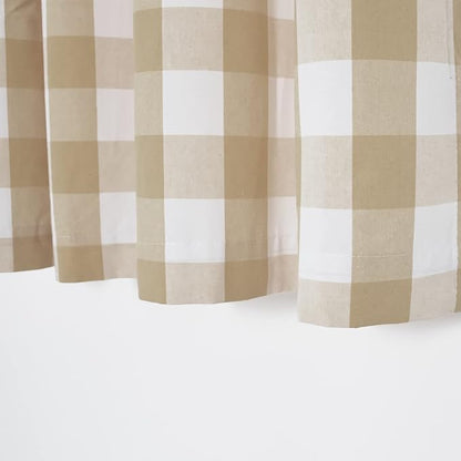 3 Pc Cotton Classic Country Farmhouse Kitchen Window Curtain Grommet Top -Beige & White Buffalo Check Tier & Valance Set, 54" x 18" / 32" x 30"