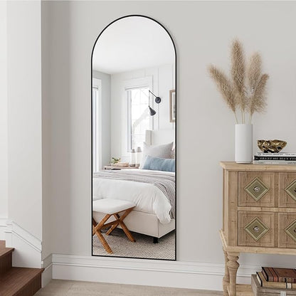 Dewfig Arched Full Length Mirror, 57"X20" Large Floor Mirrors, Full Body Mirrors for Leaning or Hanging, Standing Mirror for Bedroom, Living Room,Dressing Room, Aluminum Alloy Frame, Black