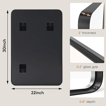 NEWBULIG 22"x30" Black Wall Mirror, Bathroom Mirrors for Over Sink, Matte Metal Framed Vanity Mirror with Tempered Glass, Entryway, Living Room, Bedroom