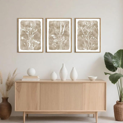 ANHUIB Beige Floral Canvas Wall Art Neutral Botanical Wall Decor 12x16 Inch Set of 3 for Living Room Bedroom Bathroom