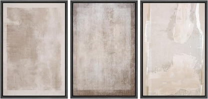 SIGNLEADER Framed Canvas Print Wall Art Set Soft Abstract Beige and Taupe Minimalist Texture Illustrations Boho Decorative for Living Room, Bedroom, Office - 16"x24"x3 BLACK