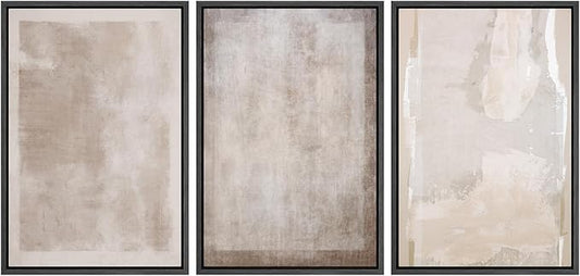 SIGNLEADER Framed Canvas Print Wall Art Set Soft Abstract Beige and Taupe Minimalist Texture Illustrations Boho Decorative for Living Room, Bedroom, Office - 16"x24"x3 BLACK