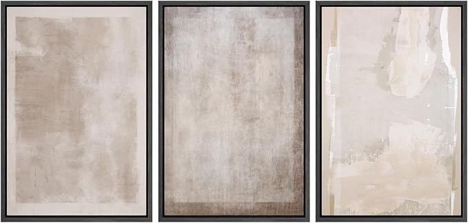 SIGNLEADER Framed Canvas Print Wall Art Set Soft Abstract Beige and Taupe Minimalist Texture Illustrations Boho Decorative for Living Room, Bedroom, Office - 24"x36"x3 BLACK
