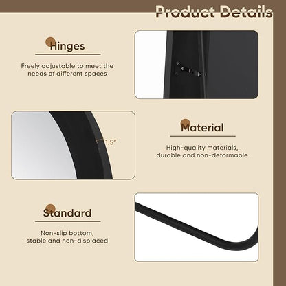 Full Length Mirror, 81"x41" Wooden Mirror Full Length with Stand Wood Floor Mirror, Oversized Stand Up Mirrors Large Wall Mirrors, Wall Mounted Mirrors, Arched Wood Style, Black