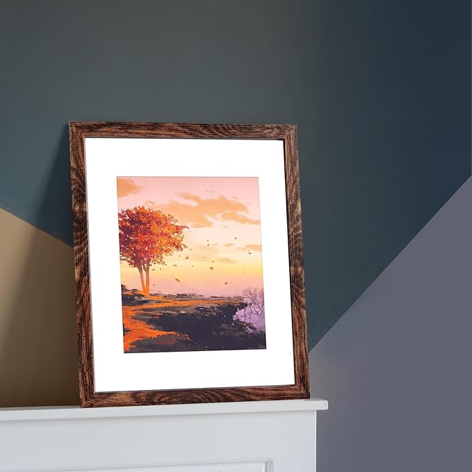 SESEAT 11x14 Picture Frames, Display Pictures 8x10 With mat or 11x14 Prints Without Mat, Wall Mounting, Brown, 6PCS