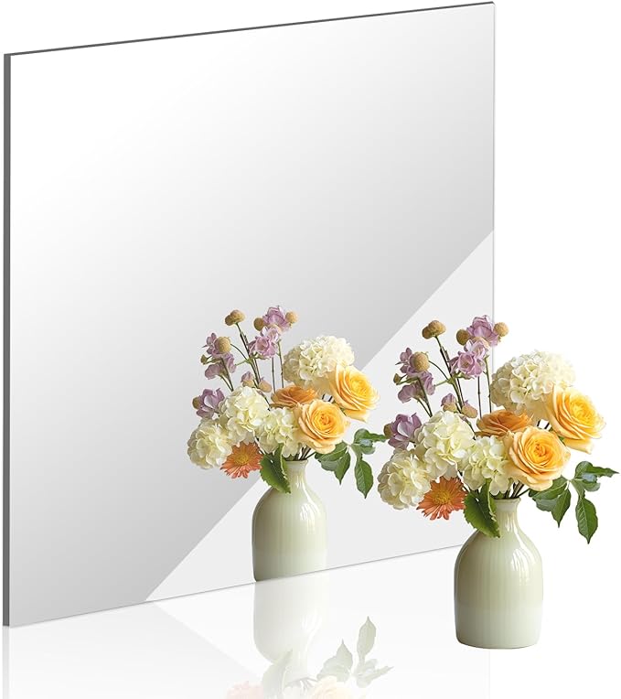 16x16 in Acrylic Mirror Sheet for Wall, 2.5mm Thick Unbreakable Non Glass Body Mirror Tile Self Adhesive Mirror Stickers Rectangular Wall Mirror for Bathroom Bedroom Home Gym Door Decor