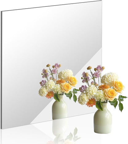 16x16 in Acrylic Mirror Sheet for Wall, 2.5mm Thick Unbreakable Non Glass Body Mirror Tile Self Adhesive Mirror Stickers Rectangular Wall Mirror for Bathroom Bedroom Home Gym Door Decor