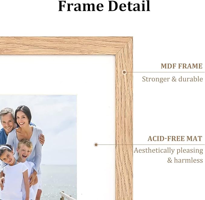 8x10 Picture Frame Set of 6, Made of Perspex Glass, Display Picture 5x7 with Mat or 8x10 without Mat, Wood Grain Photo Frame for Wall Mounting or Tabletop Display for Birthday Christmas Gifts