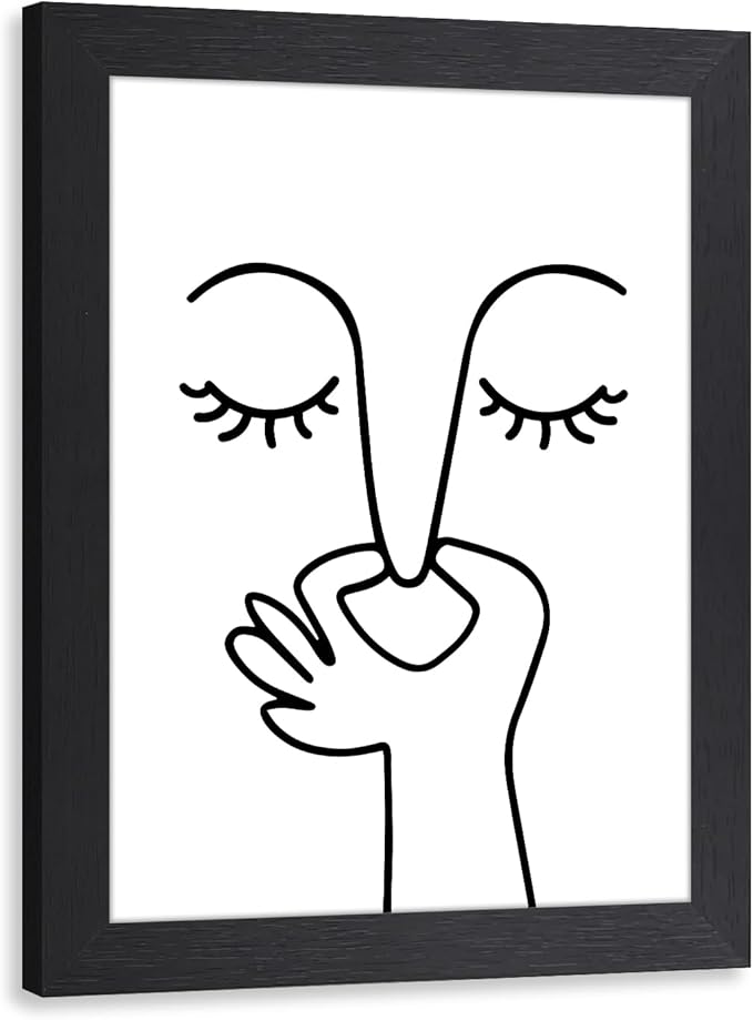 Cyebmo Funny Bathroom Wall Art, Minimalist Black and White Bathroom Picture Wall Decor, Toilet Pinching Nose Art Print for Restroom Guest BathRoom Wood Framed Ready to Hang 8x10 Inch
