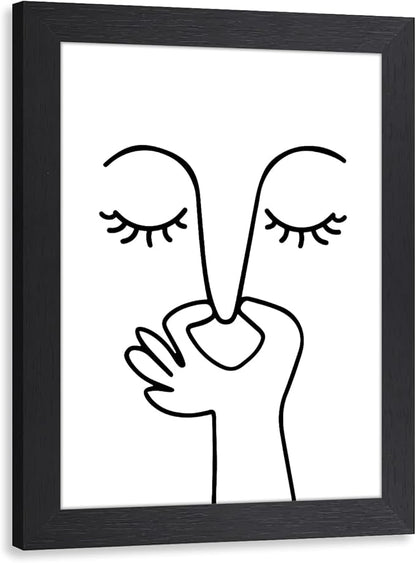 Cyebmo Funny Bathroom Wall Art, Minimalist Black and White Bathroom Picture Wall Decor, Toilet Pinching Nose Art Print for Restroom Guest BathRoom Wood Framed Ready to Hang 8x10 Inch