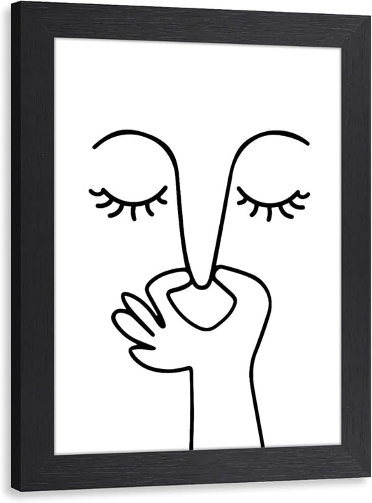 Cyebmo Funny Bathroom Wall Art, Minimalist Black and White Bathroom Picture Wall Decor, Toilet Pinching Nose Art Print for Restroom Guest BathRoom Wood Framed Ready to Hang 8x10 Inch