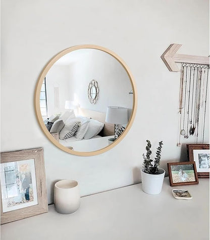 JJUUYOU Round Wall Mirror Circular Mirror for Bathroom Antique Mirror Vanity Vintage Wood Frame Small Make up Mirror for Living Room Bedroom Dorm Entryway and More