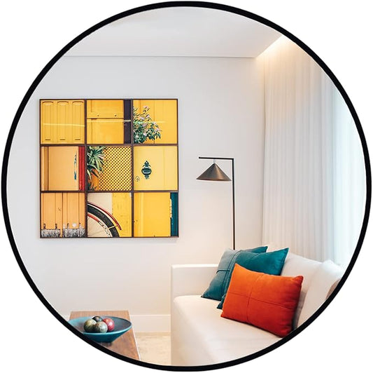 Oruii Round Mirror 30 inch, Large Black Circle Mirror Metal Frame, Large Black Circular Mirrors for Living Room, Dining Room, Entryway, Hallway, Foyer, Bathroom, Wall