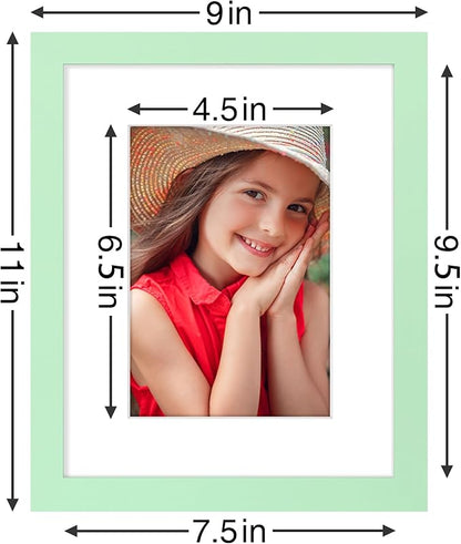Vittanly 8x10 Picture Frames Set of 9, Shatter Resistant Plexiglass, Display 5x7 Pictures with Mat or 8x10 without Mat, Photo Frames for Wall or Tabletop, Engineered Wood, Light Green