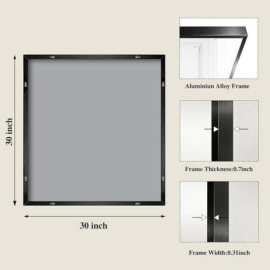 Koonmi Black Mirrors for Wall, 30x30 Inch Bathroom Mirror, Rectangular Wall Mirror for Living Room Bedroom Bathroom, Hangs Horizontally or Vertically
