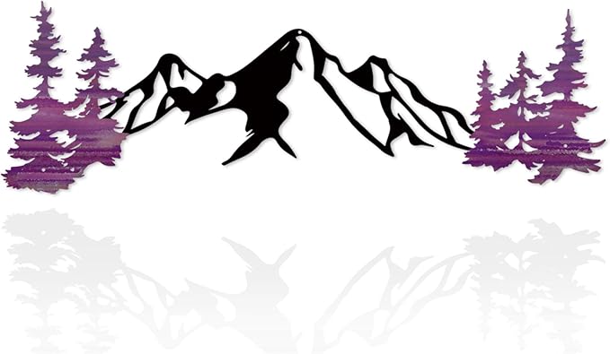 Yuzhuo Metal Mountain Wall Art Decor, Mountain Forest Silhouette Art Suitable for Living Room Bedroom Indoor Outdoor Garden Home Decoration (Purple, 34.5L x 11W)