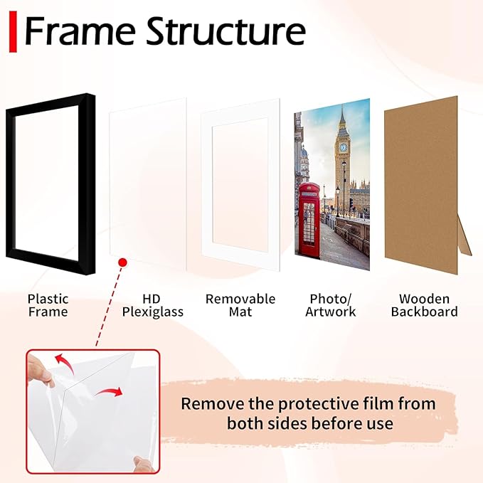 8x10 Picture Frame Set of 8, Black Photo Frames for Tabletop or Wall Display, Fits Pictures 5x7 with Mat or 8x10 Without Mat, Frame Collage with HD Plexiglass for Gallery Home Wall Decor