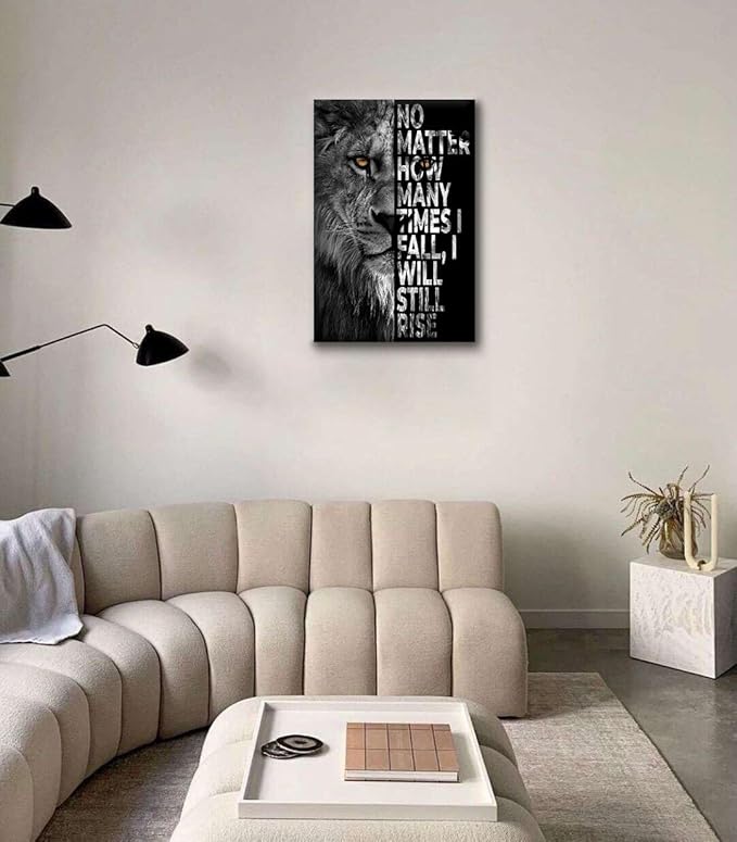 SKASNFAI Lion Canvas Wall Art Black and White Animal Inspirational Motivational Quotes Prints Posters Office Decor Framed Ready to Hang (20x30 inch)