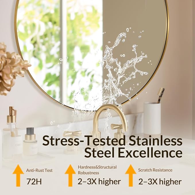 ANDY STAR Champagne Bronze Mirror, Large Round Mirrors for Bathroom, 40 Inch Brushed Gold Round Mirror with Anti-Rust Metal Frame, Heavy Duty, Ideal for Home Remodel