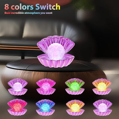 LKUA Shell Pearl Beach Themed Night Light, RGB 8 Colors Changing Mood Shell Pearl Lamps, Bedside LED Clamshell Portable Night Lights for Bar (Electroplating Purple)