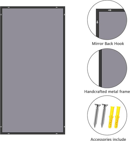 COFENY 48x24In Black Bathroom Mirror for Wall, Rectangle Mirrors with Metal Frame, Bathroom Rectangular Mirror Modern Wall Mirror for Bedroom Living Room, Entryway Hangs Horizontal or Vertical