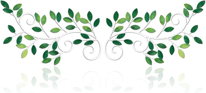 ESTART 2 Pieces Metal Tree Leaf Wall Decor Vine Olive Branch Leaf Wall Art Ornament Wall Hanging Sign for above Door, Living Room, Office, Indoor and Outdoor Decoration (Green)