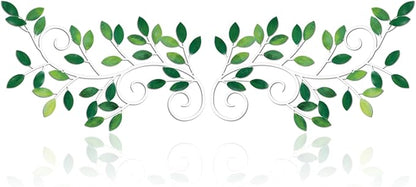 ESTART 2 Pieces Metal Tree Leaf Wall Decor Vine Olive Branch Leaf Wall Art Ornament Wall Hanging Sign for above Door, Living Room, Office, Indoor and Outdoor Decoration (Green)