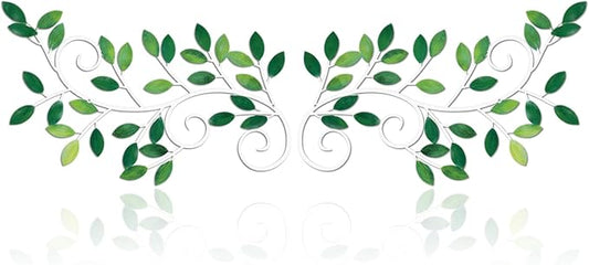 ESTART 2 Pieces Metal Tree Leaf Wall Decor Vine Olive Branch Leaf Wall Art Ornament Wall Hanging Sign for above Door, Living Room, Office, Indoor and Outdoor Decoration (Green)