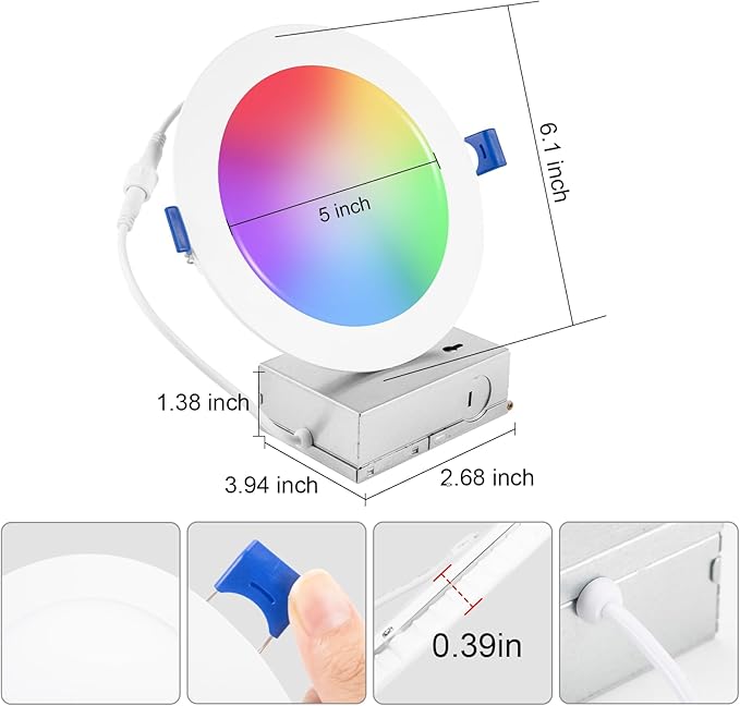 Xsky 6 Inch Smart Canless Recessed Lighting, 1 Pack, Zigbee 3.0 RGB+CCT LED Downlight, 1100LM, Compatible with Alexa, Home Assistant, and Zigbee 3.0 Hubs