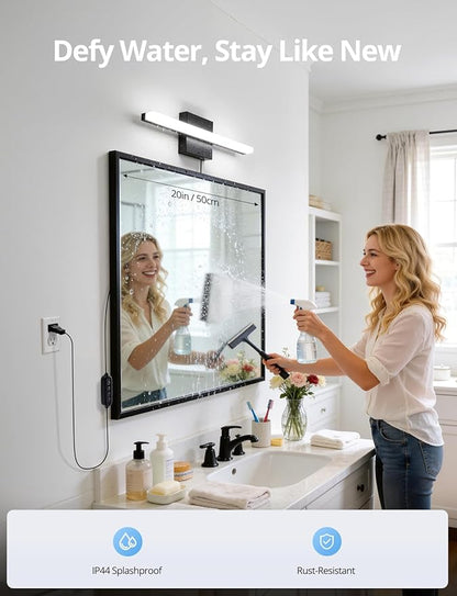 Combuh Black Plug in Vanity Light Bar Corded for Bathroom Lighting Fixture No Wiring, 16Inch 5 Colors Adjustable Dimmable Modern Bright Daylight Mirror Lamp for Wall Dressing Room Makeup (with Plug)