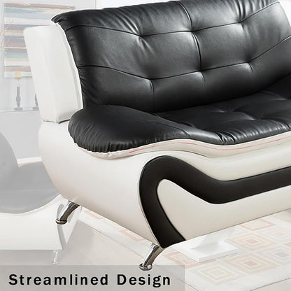 Leather Couches for Living Room, Living Room Couch Set, Sofa for Bedroom, Apartment, Living Room Furniture Sets (a-Leather Black&White, Chair)
