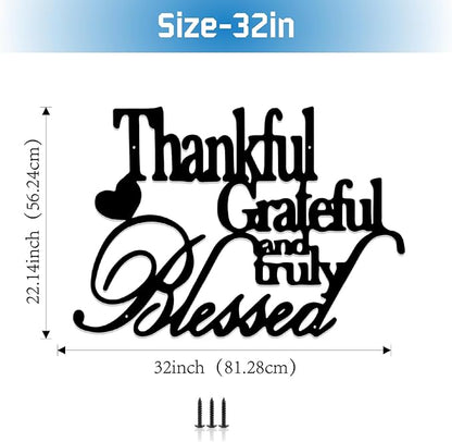 Hppybiry Thankful Grateful Blessed Wall Decor Black Metal Wall Art Thankful Grateful and Truly Blessed Sign Home Decor Entryway Living Room Decoration Signs - 32 Inches