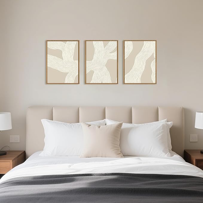 HPNIUB Abstract Beige Framed Canvas Prints Wall Art Set,Neutral Minimalist Lines Wall Decor,Modern Textured Artwork for Living Room, Bedroom,Dining Room, Office, Bathroom Decor-12 x16 x3
