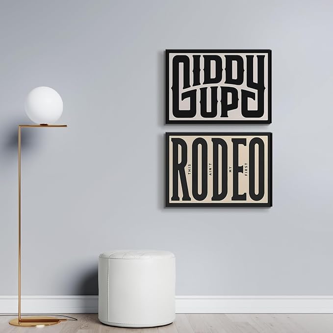 Framed Western Wall Art Vintage Southwestern Canvas Wall Decor Modern Giddy Up Wall Art Southwestern Country Ranch Poster Trendy Cowboy Cowgirl Picture Print for Living Room Bedroom(16x24in)