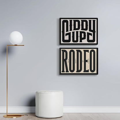 Framed Western Wall Art Vintage Southwestern Canvas Wall Decor Modern Giddy Up Wall Art Southwestern Country Ranch Poster Trendy Cowboy Cowgirl Picture Print for Living Room Bedroom(24x36in)
