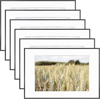 Golden State Art, Gallery Wall Frame Set of 6 - Black 16x24 Aluminum Photo Frames with Mat for 12x18 Pictures - 16 x 24 inch Metal Frame with Real Glass Cover - Elegant Home or Office Decor
