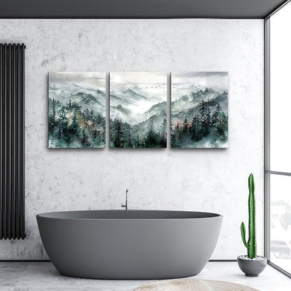 TTHYUEWS Wall Decor For Living Room 3 Piece Canvas Art Prints Wall Art For Bedroom Office Decor Mountain Forest Landscape Wall Pictures Watercolour Paintings Artwork Ready To Hang Home Decoration