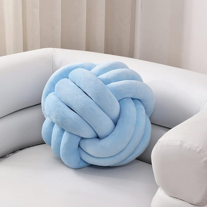 Sioloc Soft Knot Ball Pillows,Round Throw Pillow Cushion Home Decoration Plush Pillow,Throw Knotted Pillow Handmade Round Plush Pillow（7.8inches,Light Blue）