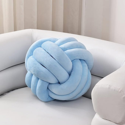 Sioloc Soft Knot Ball Pillows,Round Throw Pillow Cushion Home Decoration Plush Pillow,Throw Knotted Pillow Handmade Round Plush Pillow（10.6inches,Light Blue）