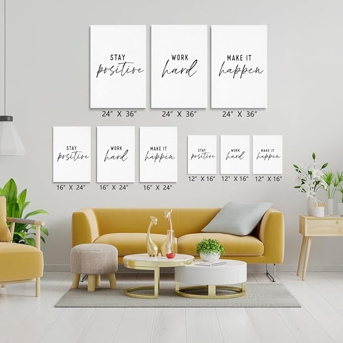 GUBIYU Black and White Inspirational Wall Art Stay Positive Work Hard Make it Happen Wall Art Set of 3,Inspirational Prints,Work Hard Sign for Office Decor, Dorm Decor Positive Gifts for Mens 16"x24"