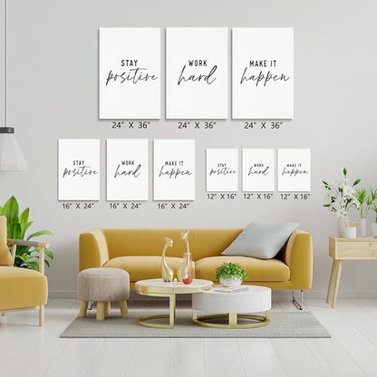 GUBIYU Black and White Inspirational Wall Art Stay Positive Work Hard Make it Happen Wall Art Set of 3,Inspirational Prints,Work Hard Sign for Office Decor, Dorm Decor Positive Gifts for Mens 16"x24"