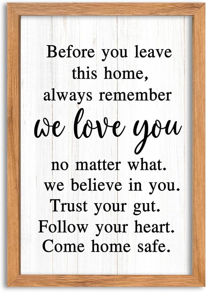 AuraPeak Before You Leave This Home Sign for We Love You Inspirational Quotes Laundry Room Living Room Wall Decor Family Entryway kitchen Wall Hanging Art (16"×10" Wood)