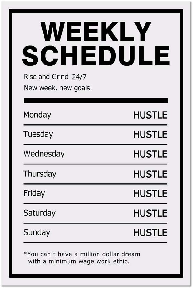 Yatsen Bridge Success Motivational Wall Art Inspirational Entrepreneur Quotes Canvas Painting Modern Inspiring Weekly Schedule Hustle Posters Prints Artwork Decor for Home Offce Framed (24”Wx36”H)