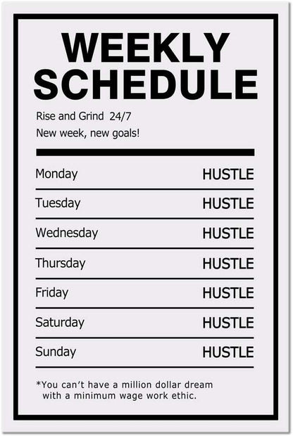 Weekly Schedule Inspirational Wall Art Motivational Entrepreneur Quote Painting Prints on Canvas Success Inspiring Hustle Posters Rise Grind Pictures Artwork Home Office Decor Framed (18”Wx24”H)