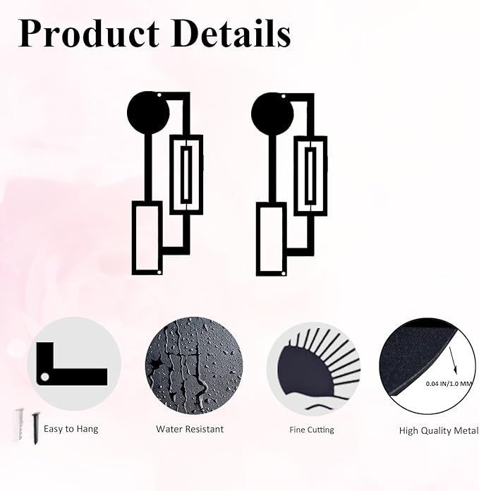 DUOOLN 2 Pcs Black Abstract Metal Wall Art, Minimalist Décor Single Line Art Wall Décor, 3D Textured Modern Geometrical Metal Wall Sculptures, for Living Room Bedroom Bathroom Study Room Home Decor
