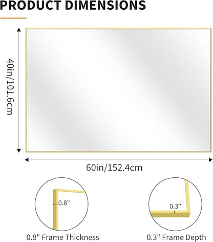 KOCUUY Large Gold Bathroom Mirror, 60x40 Inch Rectangular Mirror for Bathroom Sink, Oversized Wall Mirror with Metal Gold Frame for Living Room, Farmhouse, Entryway, Hang Horizontal/Vertical