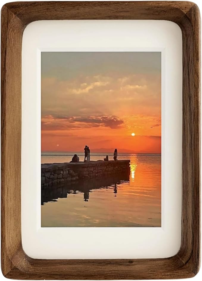 FLECHAZO 6x8 Picture Frame Wood with 5x7 Mat, Natural Solid Walnut Wooden 6 by 8 Photo Frames for Tabletop or Wall Mounting Display