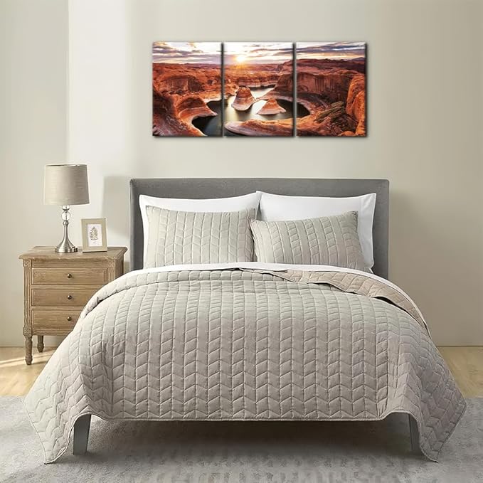 Pacimo 3 Pieces Lake Modern Wall Art Decor Arizona Landscape Pictures Prints on Canvas Wall Paintings Wall Decoration for Living Room Bedroom Office Stretch and Framed Ready to Hang - 12"x16"x3